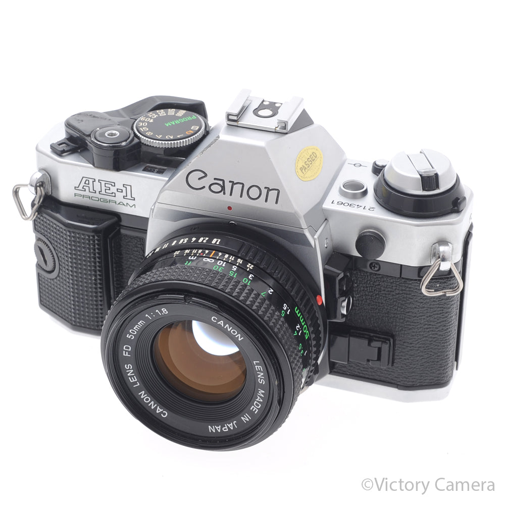 Canon AE-1 Program Chrome 35mm Film SLR Camera 50mm f1.8 Lens -CLA'd- [EXC] image 2