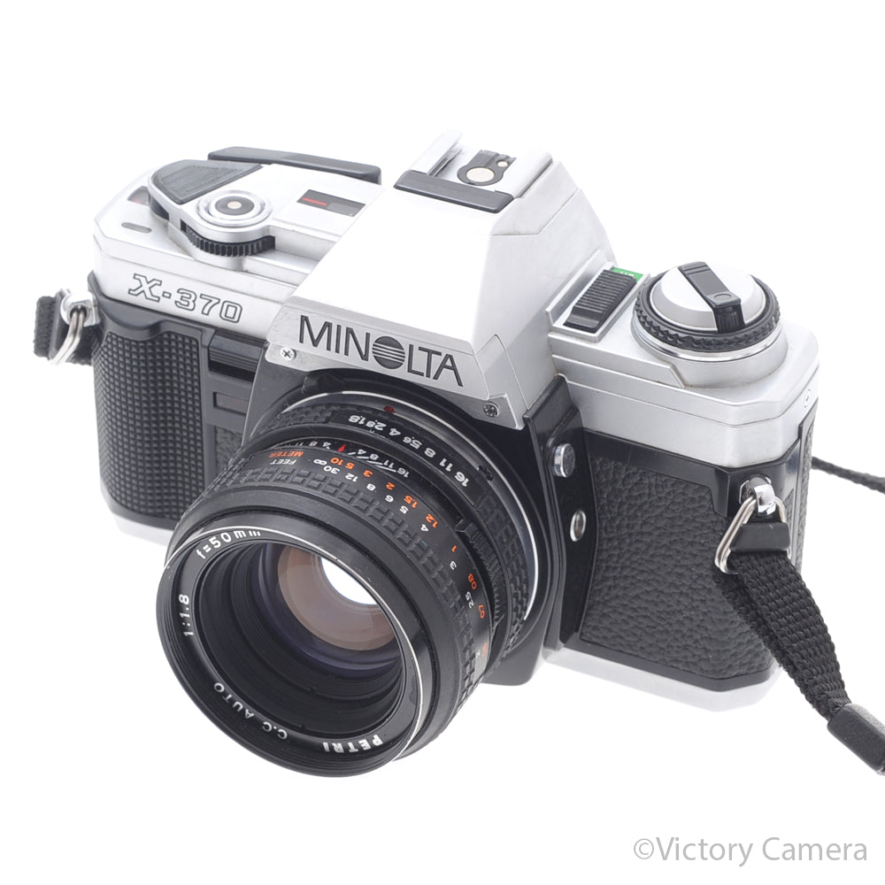 Minolta X-370 Chrome 35mm Manual Focus Camera w/ Petri 50mm f1.8 Lens [EXC+] image 2