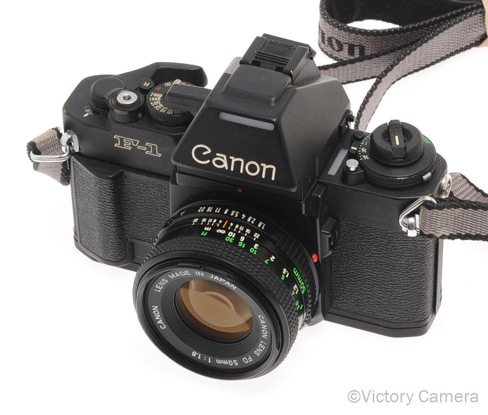 Canon New F1 F-1 Black 35mm Camera w/ 50mm f1.8 Lens [EXC] - Victory Camera