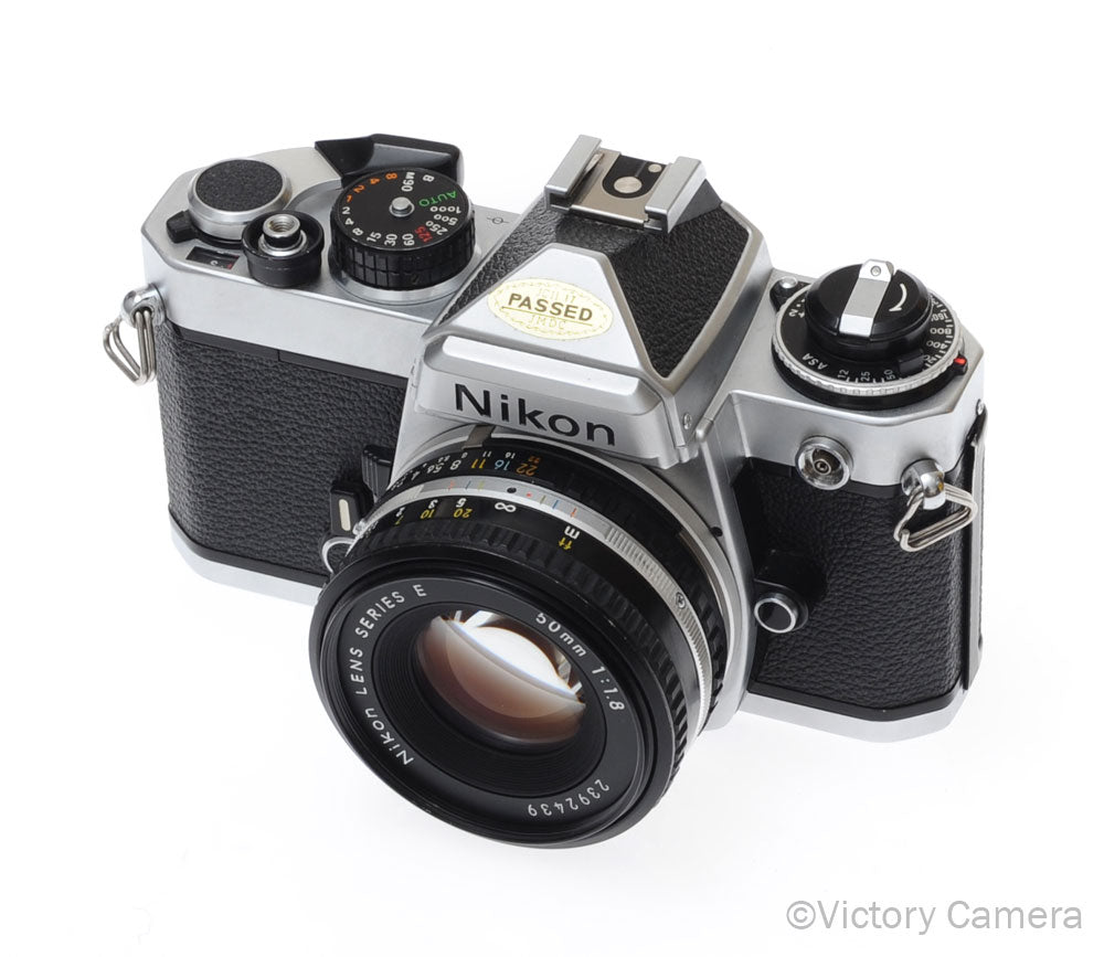 Nikon FE Chrome 35mm Film Camera 50mm f1.8 AI-S Lens -CLA'd- [EXC] - Victory Camera