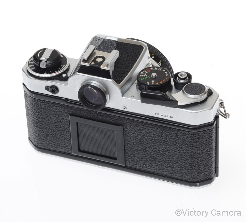 Nikon FE Chrome 35mm Film Camera 50mm f1.8 AI-S Lens -CLA'd- [EXC] - Victory Camera