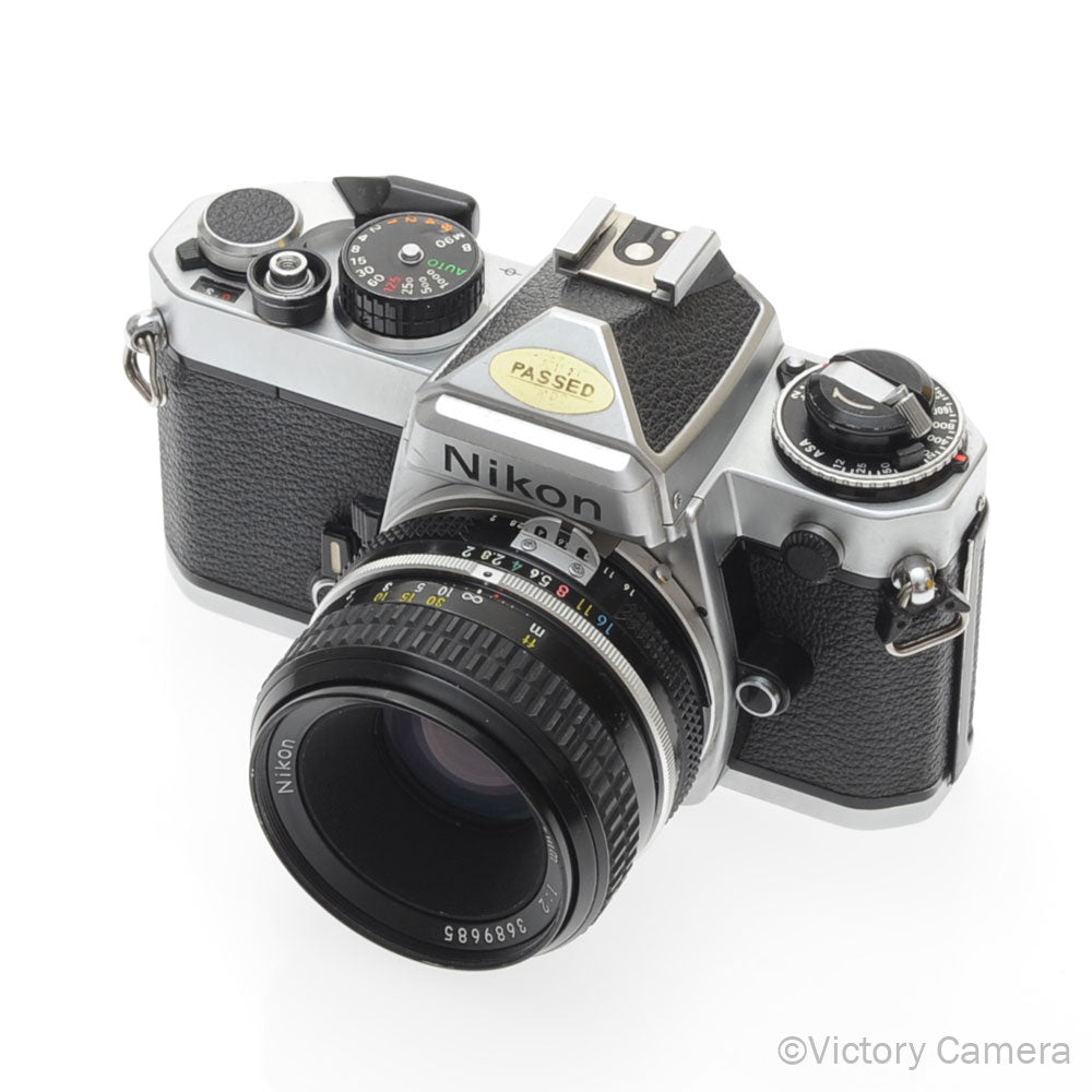 Nikon FE Chrome 35mm Film Camera 50mm F2.0 Lens [EXC] - Victory Camera