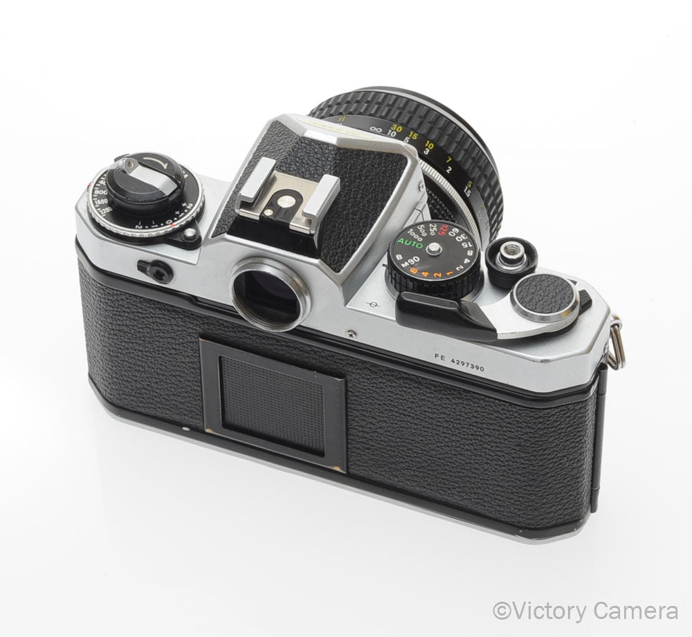 Nikon FE Chrome 35mm Film Camera 50mm F2.0 Lens [EXC] - Victory Camera