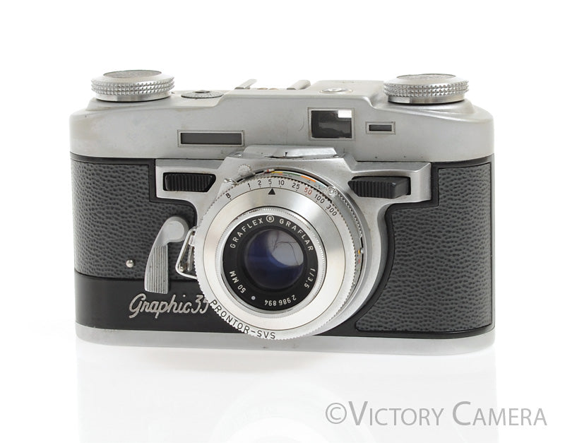 Graflex Graphic 35 Chrome 35mm Rangefinder Camera w/ 50mm f3.5 Lens -As is- - Victory Camera