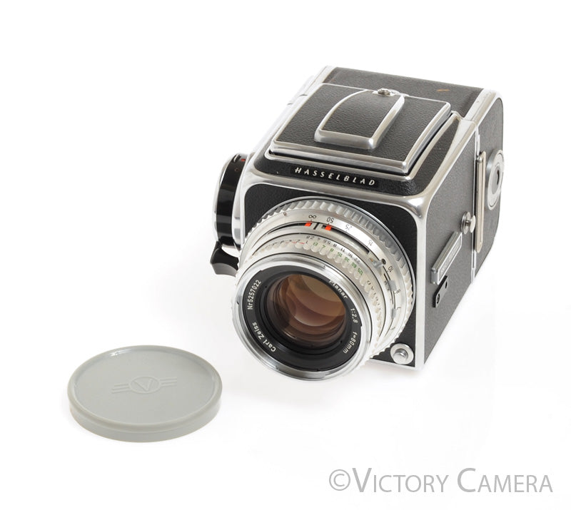 Hasselblad 500c Chrome Camera w/ Rare Microprism Grid Screen, 80mm, 12 Back - Victory Camera