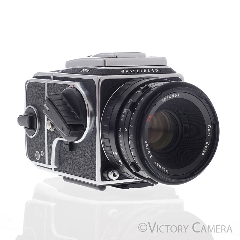 Hasselblad 501cm Chrome Camera w/ 80mm f2.8 CB T* Lens A12 Back WLF [EXC+]