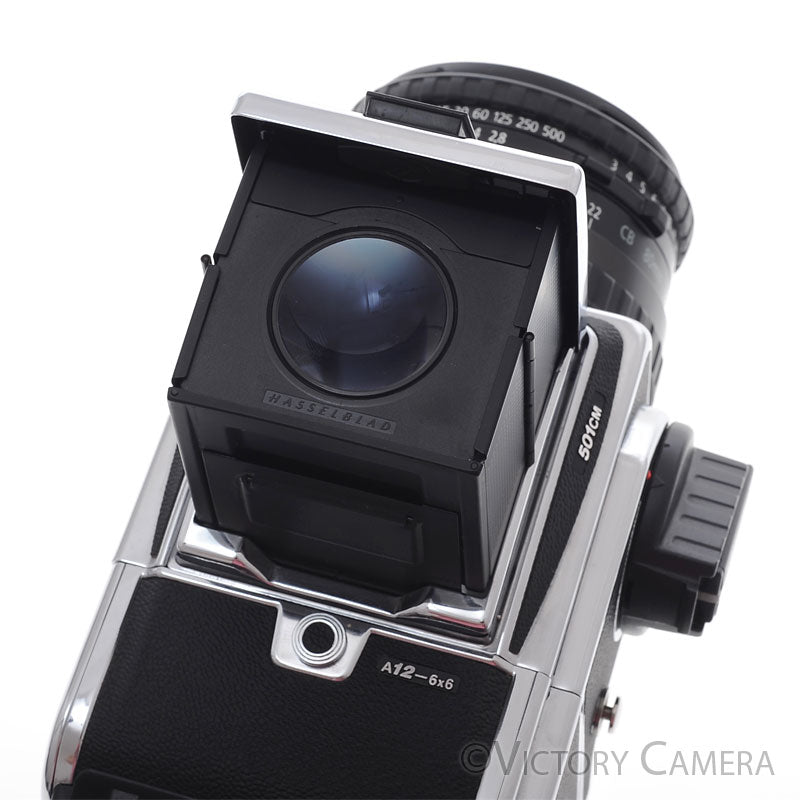 Hasselblad 501cm Chrome Camera w/ 80mm f2.8 CB T* Lens A12 Back WLF [EXC+]