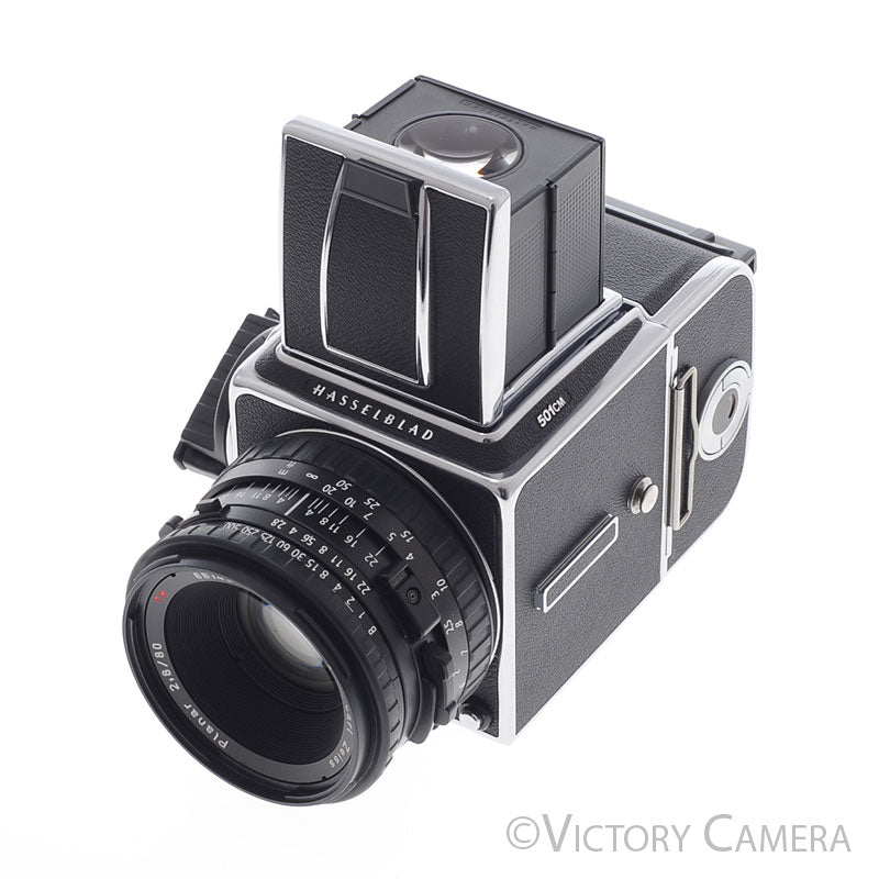Hasselblad 501cm Chrome Camera w/ 80mm f2.8 CB T* Lens A12 Back WLF [EXC+]