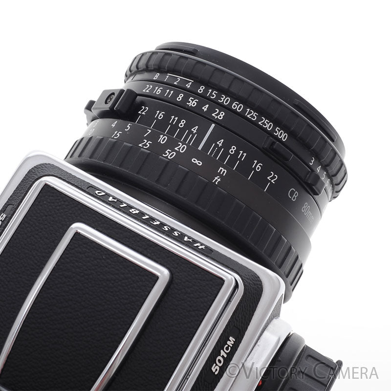 Hasselblad 501cm Chrome Camera w/ 80mm f2.8 CB T* Lens A12 Back WLF [EXC+]