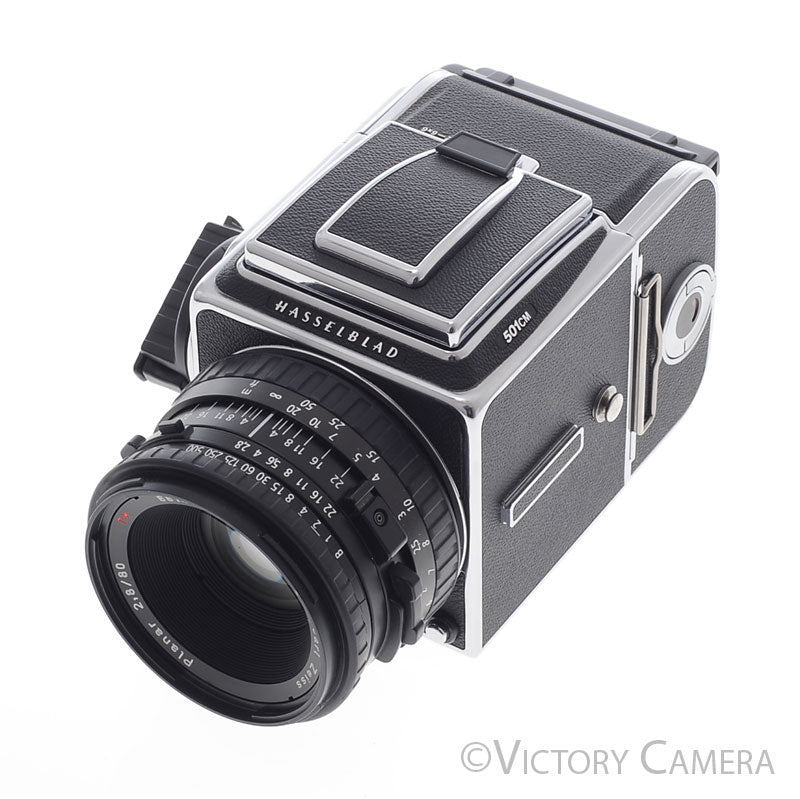 Hasselblad 501cm Chrome Camera w/ 80mm f2.8 CB T* Lens A12 Back WLF [EXC+]