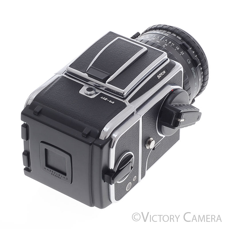 Hasselblad 501cm Chrome Camera w/ 80mm f2.8 CB T* Lens A12 Back WLF [EXC+]