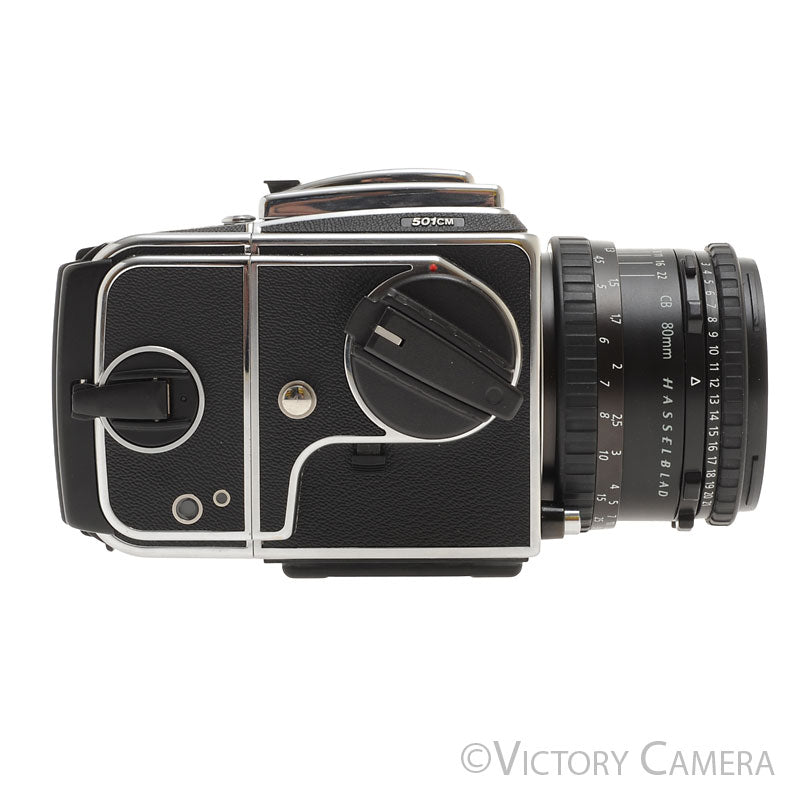Hasselblad 501cm Chrome Camera w/ 80mm f2.8 C T* Lens A12 Back WLF [EXC+]