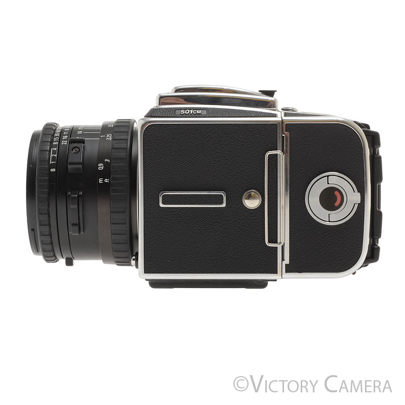 Hasselblad 501cm Chrome Camera w/ 80mm f2.8 C T* Lens A12 Back WLF [EXC+]