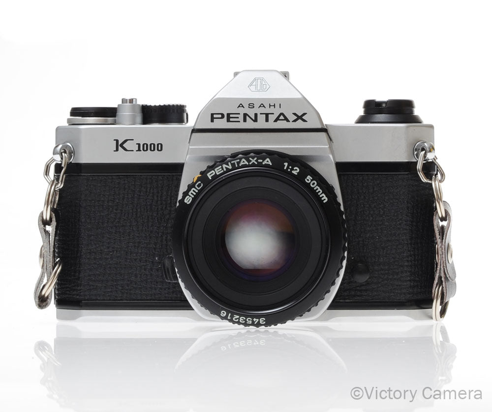 Pentax K1000 Chrome 35mm Film Camera w/ 50mm f2 Lens [EXC+] image 1