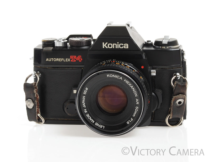 Konica Autoreflex T4 Black 35mm Film Camera w/ 50mm f1.8 Lens -Clean-