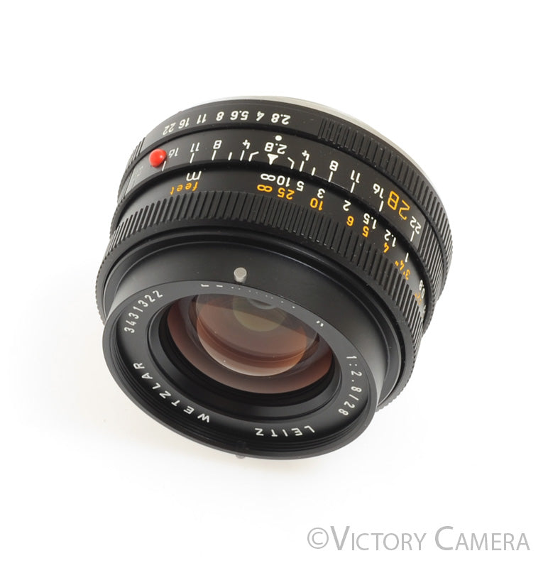 Leica Elmarit-R 28mm f2.8 R Cam Wide Lens w/ Box, Case, Shade, Caps [EXC+] - Victory Camera