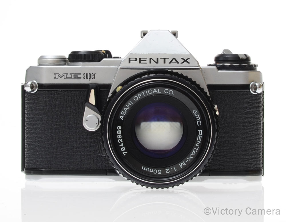 Pentax ME Super Chrome 35mm SLR Camera w/ 50mm f2 Lens [EXC] image 1