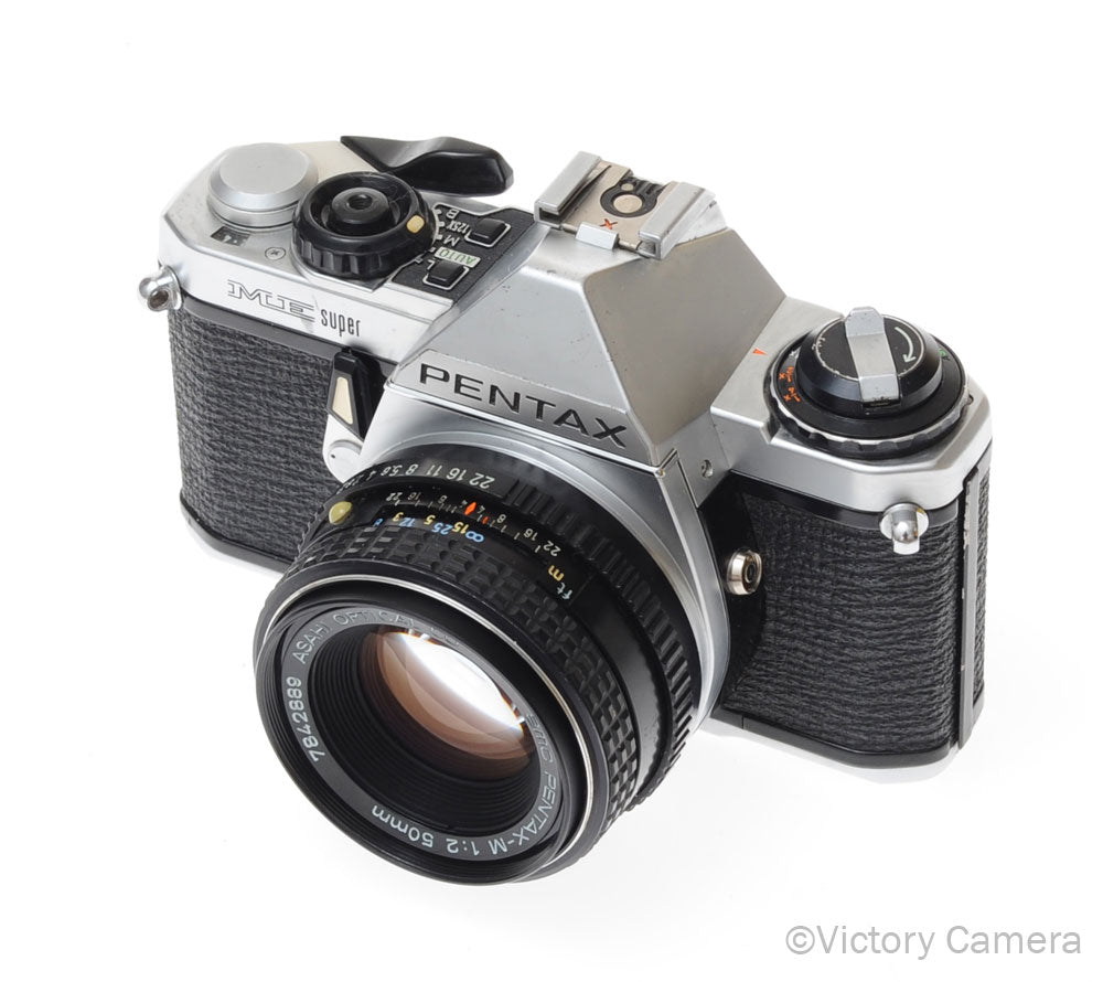 Pentax ME Super Chrome 35mm SLR Camera w/ 50mm f2 Lens [EXC] image 2