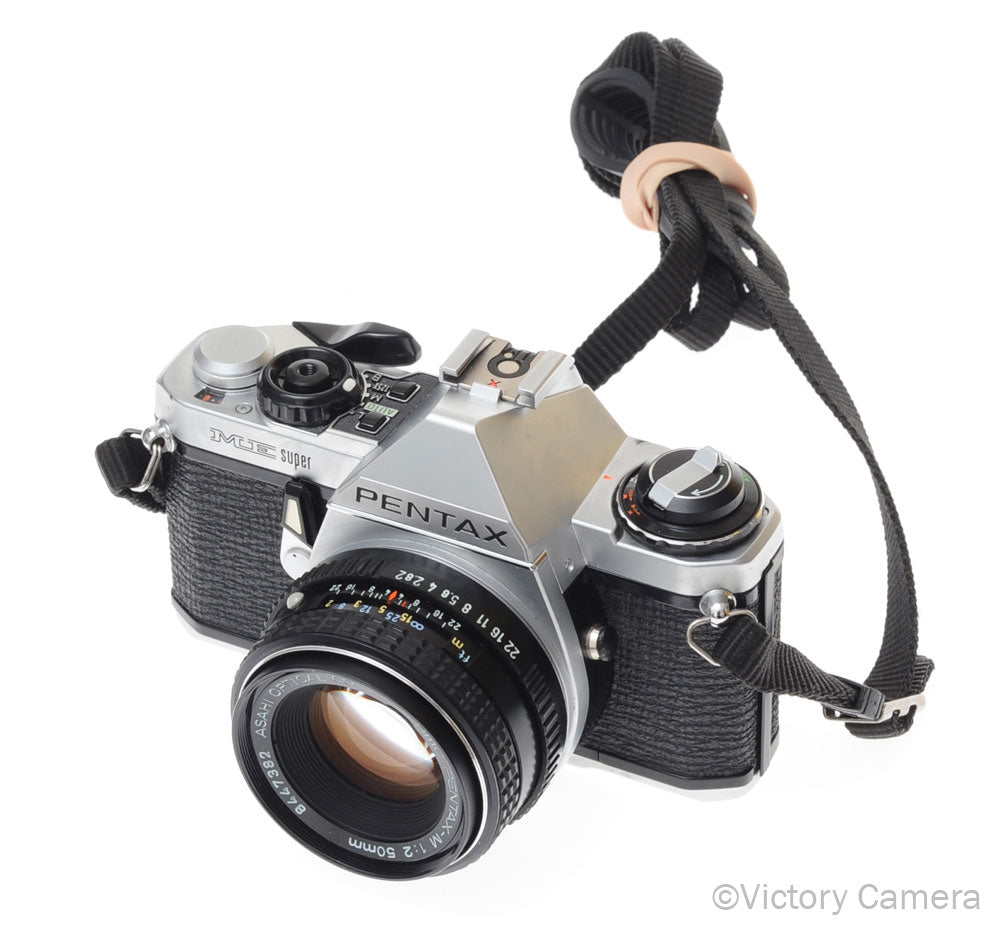 Pentax ME Super Chrome 35mm SLR Camera w/ 50mm f2 Lens [EXC+] - Victory Camera