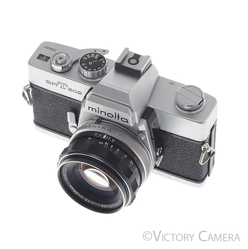 Minolta SRT 202 SRT 202 Chrome 35mm Camera w/ 55mm f1.7 Lens [EXC-] - Victory Camera