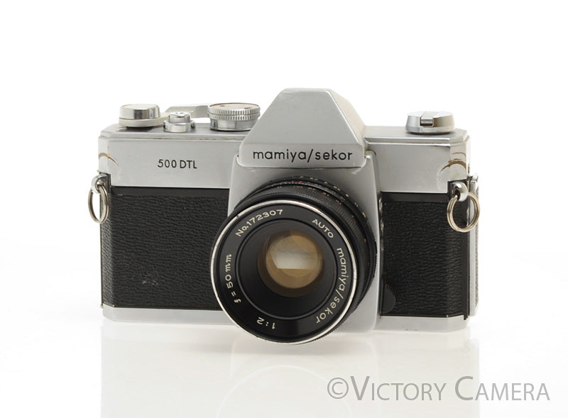 Mamiya 500 DTL Chrome 35mm SLR Camera w/ 50mm f2 Lens -No Meter- [EXC-] - Victory Camera