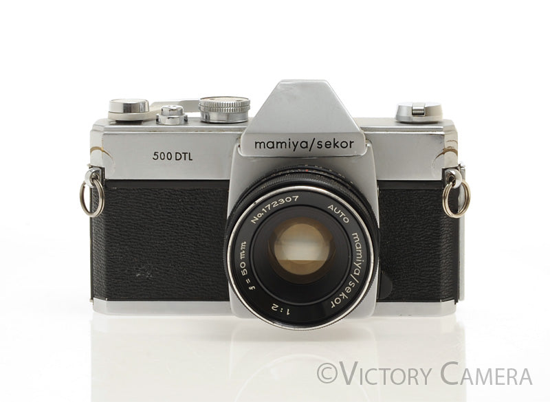 Mamiya 500 DTL Chrome 35mm SLR Camera w/ 50mm f2 Lens -No Meter- [EXC-] - Victory Camera