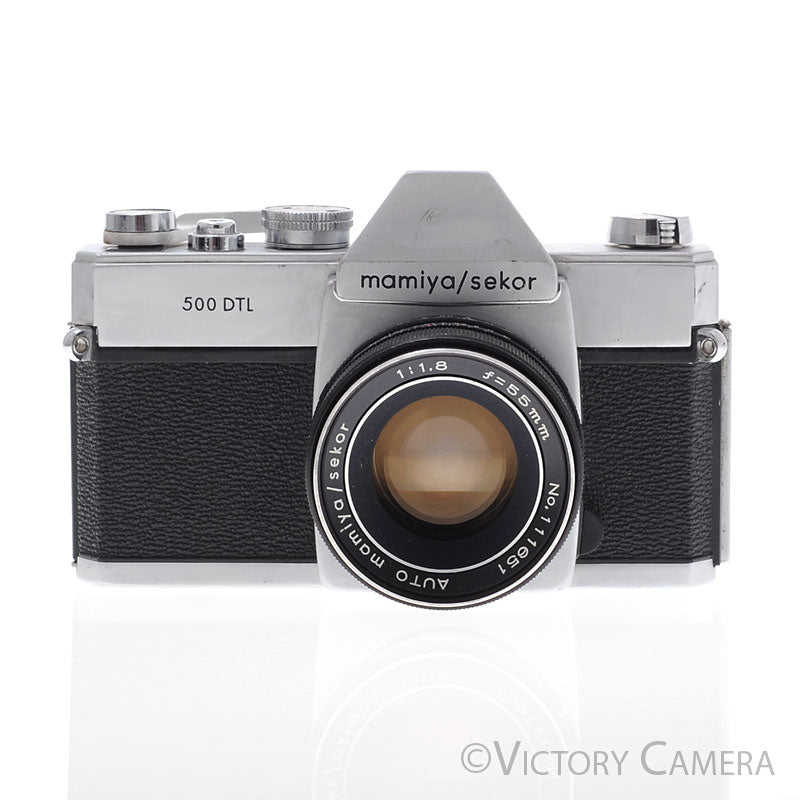 Mamiya 500 DTL Chrome 35mm SLR Camera w/ 55mm f1.8 Lens -No Meter- [EXC-] - Victory Camera