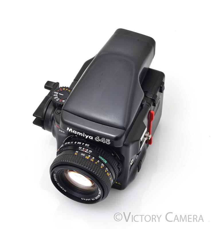 Mamiya 645 Pro Camera Eye Level Prism w/ 80mm Lens &amp; 120 Back  [EXC+] - Victory Camera