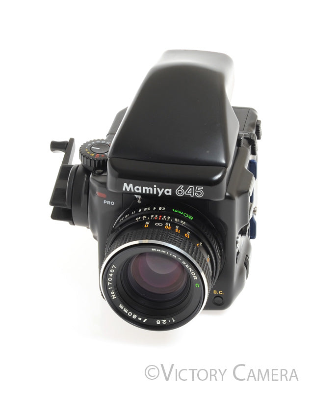 Mamiya 645 Pro Camera Eye Level Prism w/ 80mm Lens &amp; 120 Back [EXC+] - Victory Camera