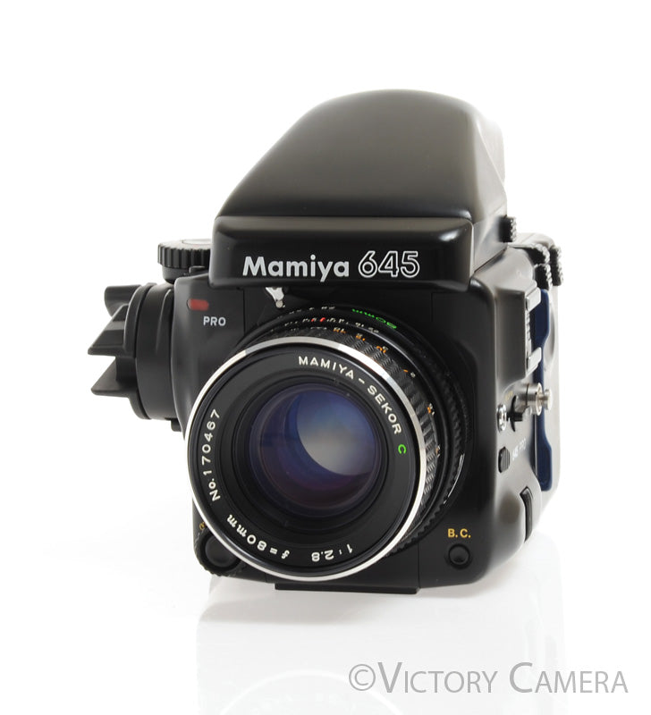 Mamiya 645 Pro Camera Eye Level Prism w/ 80mm Lens &amp; 120 Back -Clean- - Victory Camera