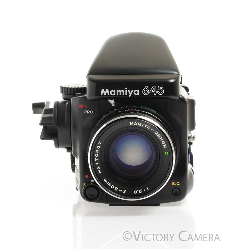 Mamiya 645 Pro Camera Eye Level Prism w/ 80mm Lens &amp; 120 Back -Clean- - Victory Camera