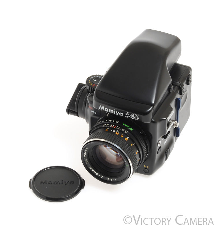 Mamiya 645 Pro Camera Eye Level Prism w/ 80mm Lens &amp; 120 Back [EXC+] - Victory Camera
