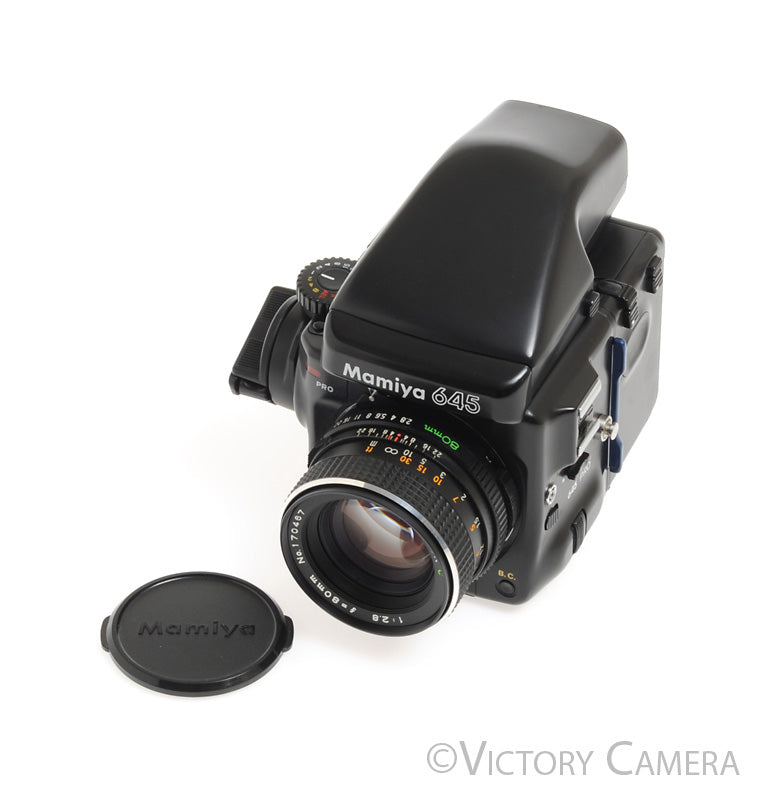Mamiya 645 Pro Camera Eye Level Prism w/ 80mm Lens &amp; 120 Back -Clean- - Victory Camera