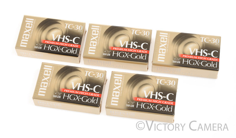 5x Maxell TC-30 HGX-Gold VHS-C Premium High Grade Video Tapes -Mint- - Victory Camera
