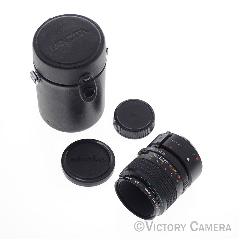 Minolta MD Rokkor-X 50mm f3.5 Macro Prime Lens w/ 1:1 Extension Tube [EXC+] - Victory Camera