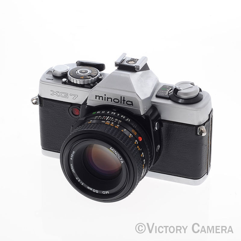 Minolta XG-7 XG7 Chrome 35mm Camera w/ Rokkor-X 50mm f1.7 Lens  [EXC+] - Victory Camera