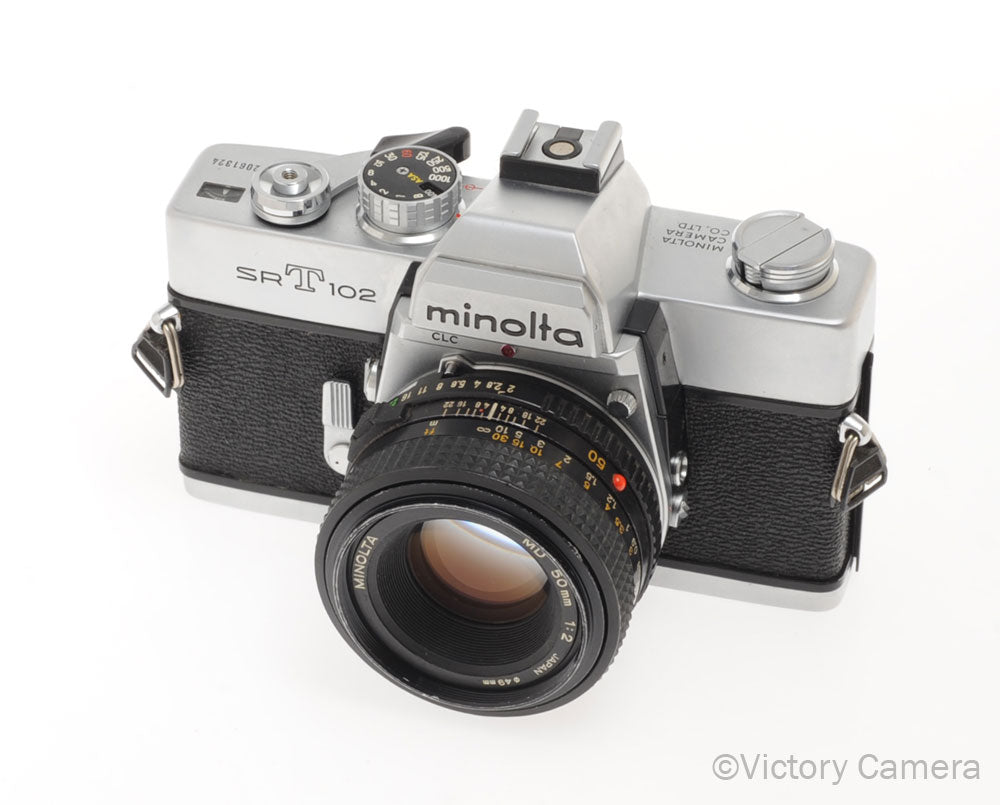 Minolta SRT102 SRT 102 Chrome 35mm Camera w/ 50mm F2 Lens [EXC]