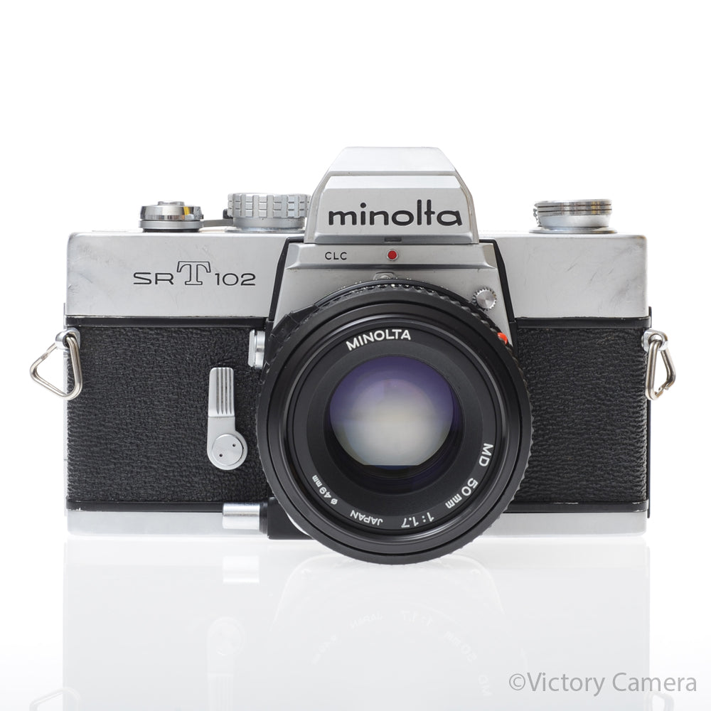 Minolta SRT 102 SRT 102 Chrome 35mm Camera w/ 50mm F1.7 Lens [EXC] - Victory Camera
