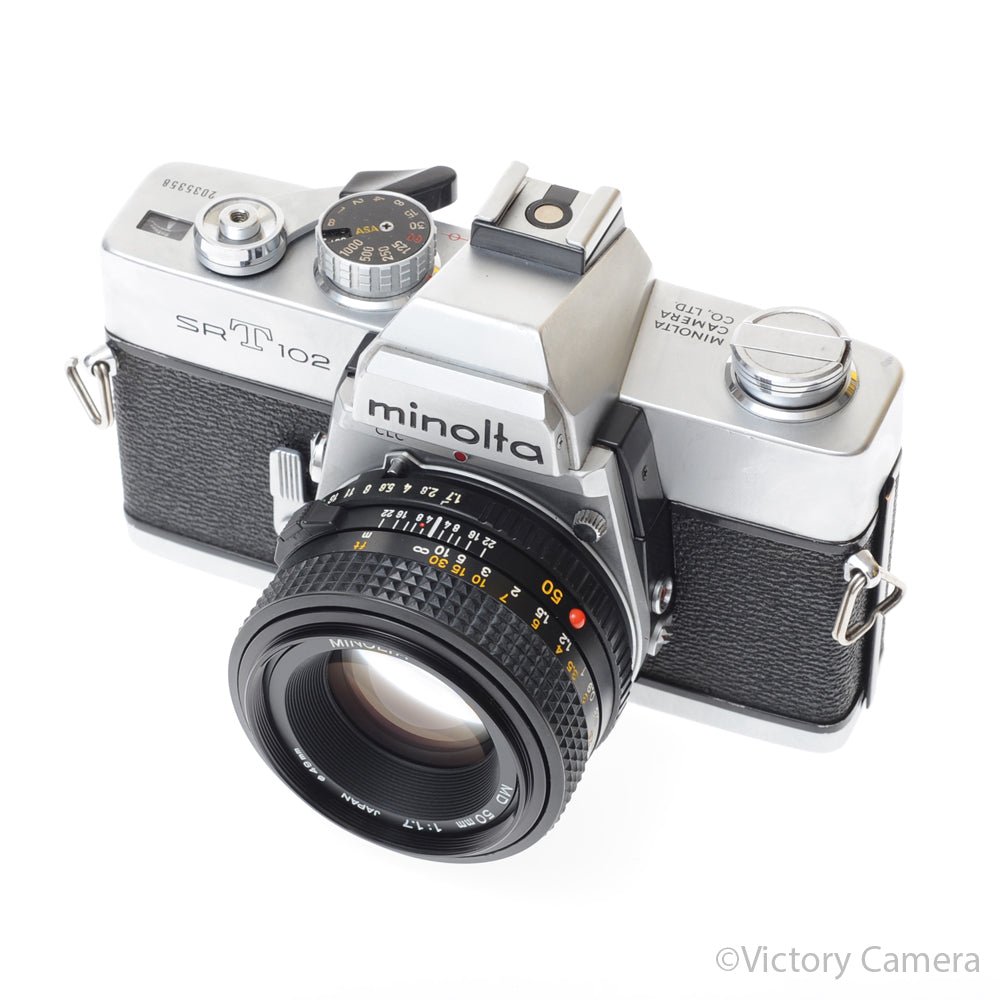 Minolta SRT 102 SRT 102 Chrome 35mm Camera w/ 50mm F1.7 Lens [EXC] image 2