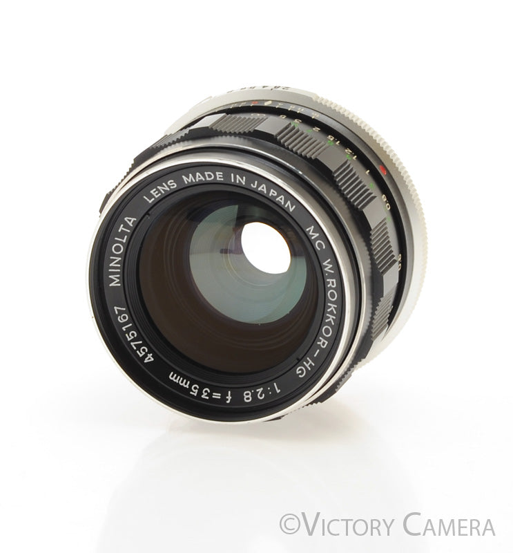 Minolta W.Rokkor-HG 35mm f2.8 MD Wide Lens w/ Case + Shade [EXC-]