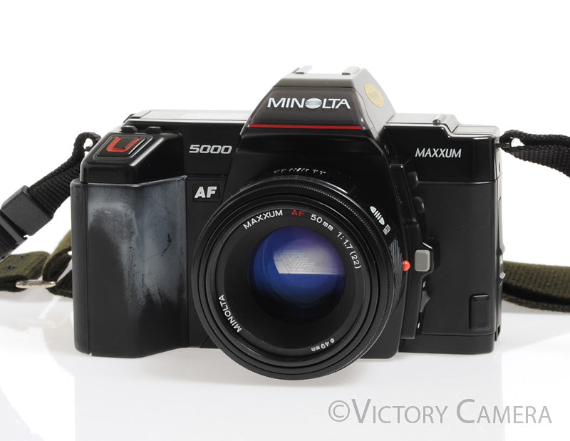 Minolta Maxxum 5000 Black 35mm SLR w/ 50mm f1.7 Lens &amp; Leather Case [EXC+] - Victory Camera