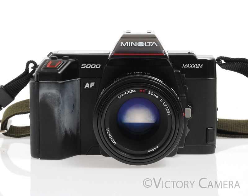 Minolta Maxxum 5000 Black 35mm SLR w/ 50mm f1.7 Lens &amp; Leather Case [EXC+] - Victory Camera