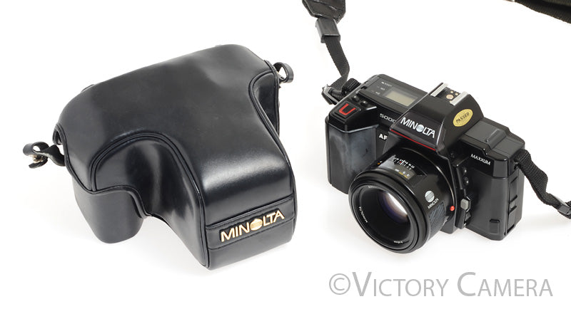 Minolta Maxxum 5000 Black 35mm SLR w/ 50mm f1.7 Lens &amp; Leather Case [EXC+] - Victory Camera