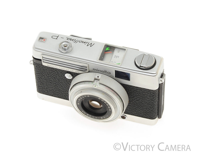 Minolta Minoltina-P Chrome 35mm Film Camera w/ 38mm f2.8 Lens + Case [EXC+] - Victory Camera