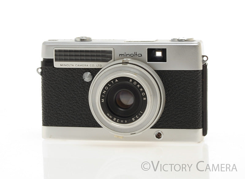 Minolta Minoltina-P Chrome 35mm Film Camera w/ 38mm f2.8 Lens + Case [EXC+] - Victory Camera