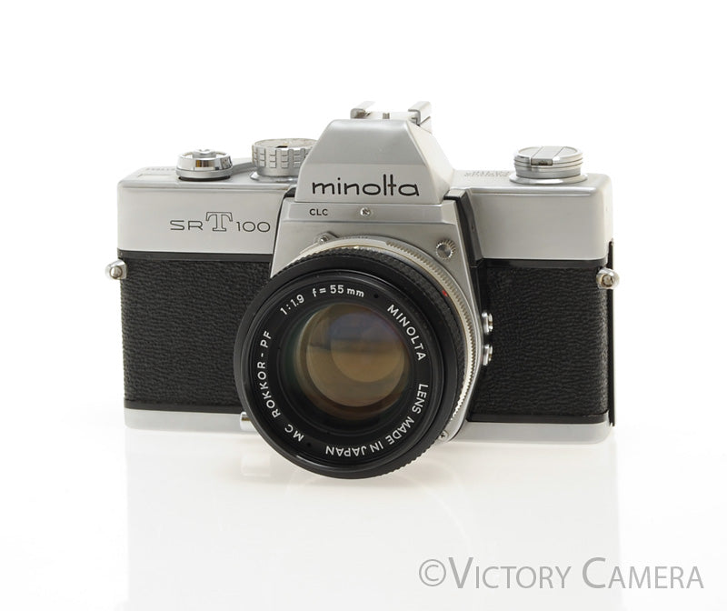 Minolta SRT 100 Chrome 35mm Camera w/ 55mm f1.9 Lens -New Seals- [EXC]