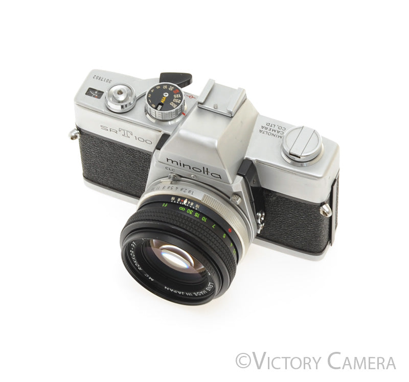 Minolta SRT 100 Chrome 35mm Camera w/ 55mm f1.9 Lens -New Seals- [EXC] - Victory Camera