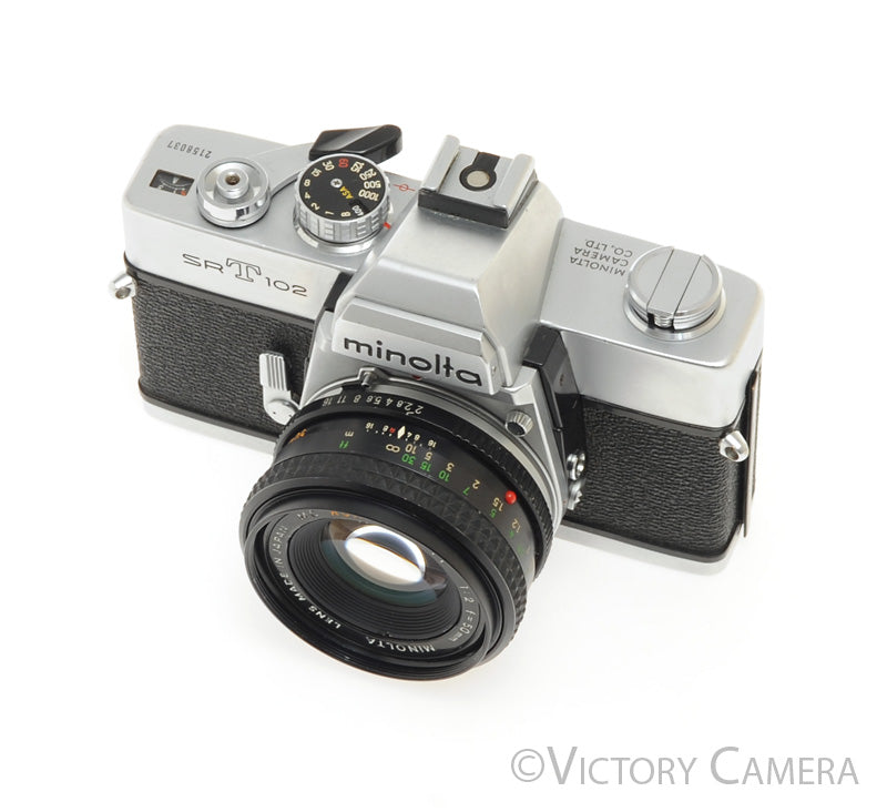Minolta SRT 102 Chrome 35mm Camera w/ 50mm f2 Lens -New Seals-  [EXC] - Victory Camera