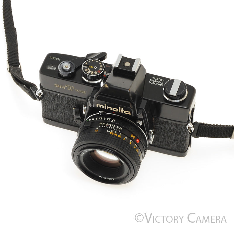 Minolta SRT 102 SRT 102 Black 35mm Camera w/ 50mm F1.7 Lens [EXC] - Victory Camera