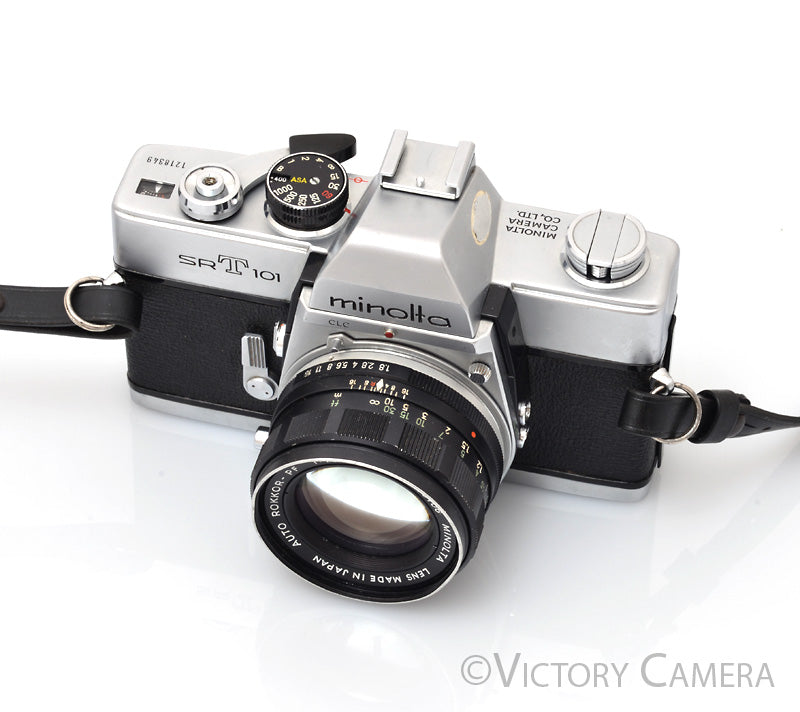 Minolta SRT101 Chrome 35mm Camera w/ 55mm f1.8 Lens (Stop Down Meter) [EXC]